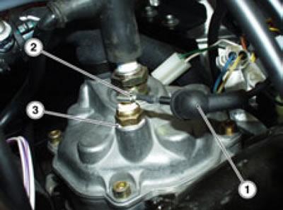Открутите и снимите термистор (3).