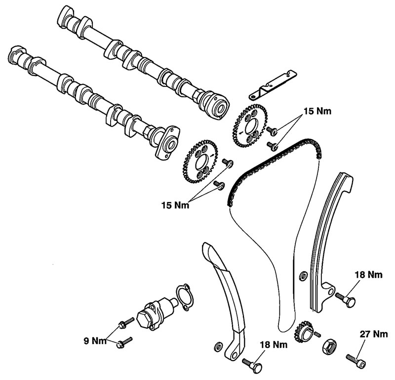 Exploded view - camshaft and cam drive