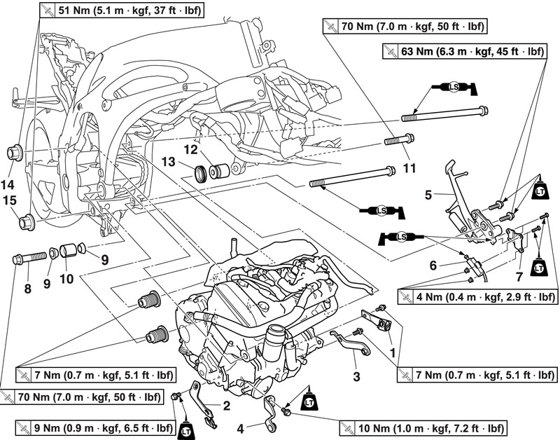 Removing the engine (Yamaha YZF-R1, 7 generation, 2009-2014: Engine and ...